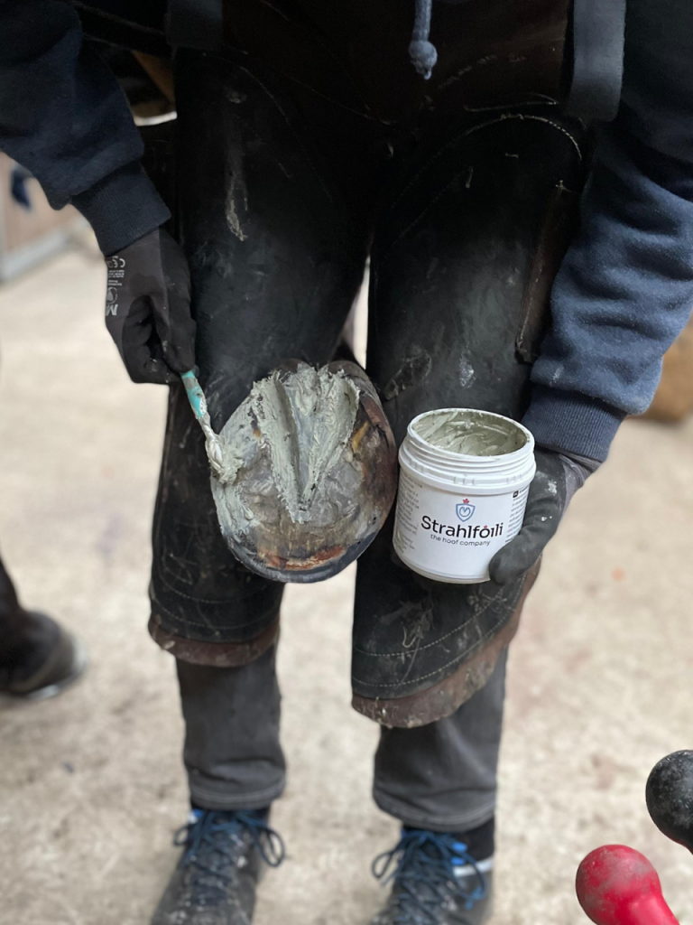 Step 2: applying Strahlfoili to the hoof